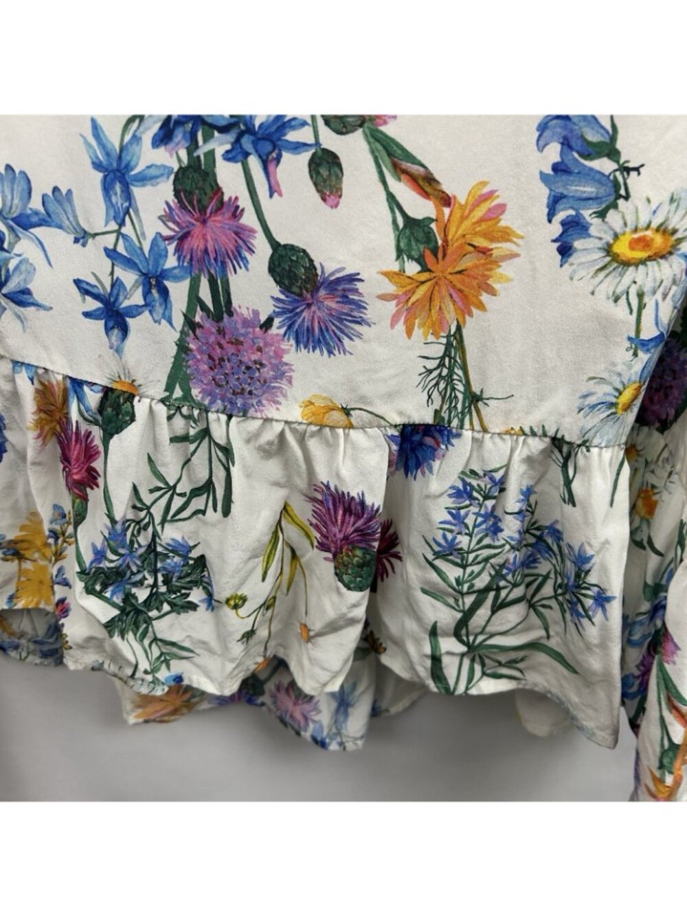 Amour Vert Floral Print Sleeveless Mini Dress Womens Small 100% Silk Ruffled Hem - Picture 9 of 16